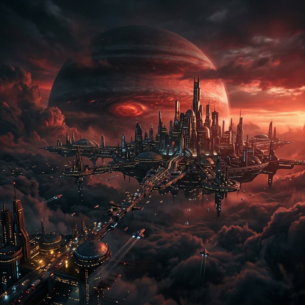 Cloud city above the gas giant